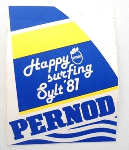 Werbe-Aufkleber Pernod Happy Surfing Sylt 1981 Surfen Windsurfen Worldcup - Bild 1 von 1