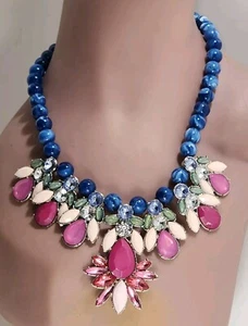 Fashion Statement Bib Necklace Acrylic Beads Petals Rhinestones Party Jewelry - Picture 1 of 3