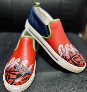 Marc by Marc Jacobs GRRL Red, Blue & Black Leather Slip On Sneakers (sz 40 EU) - Picture 1 of 12