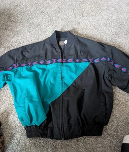 Vintage David James Southwest Aztec Black Canvas Bomber Jacket XL - Bild 1 von 7