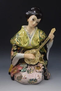CAPODIMONTE ITALY VINTAGE ORIENTAL GEISHA WITH MANDOLIN LARGE FIGURINE 10.5" - Picture 1 of 8