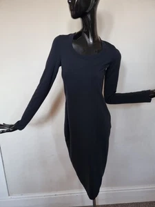 WOLFORD Wool Beautiful Neck Midi Long Sleeves Little Black Dress Size XS - Picture 1 of 10