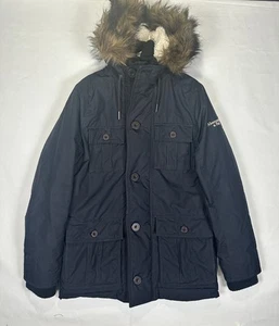 Abercrombie & Fitch Jacket Mens Large Blue Ultra Parka Sherpa Fur Hood Utility - Picture 1 of 12