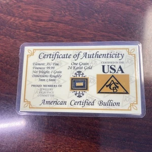 ACB 24k Gold BULLION PURE 1Grain BAR 99.99 FINE WITH CERTIFICATE - Picture 1 of 2