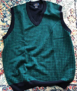 Brooks Brothers sweater vest blue green patterned L marino wool - Picture 1 of 3