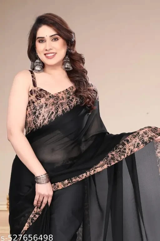 Ready To Wear Trendy Party Wear Chiffon Plain Saree - Image 1 of 1