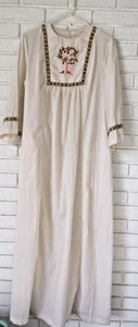 Abito boho Montgomery Ward vintage anni 70 bianco sporco con accenti ricamati taglia L - Foto 1 di 14