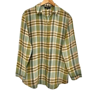 Camicia Lafayette 148 manica lunga lino con bottoni taglia grande a quadri Lagenlook usata in ottime condizioni - Foto 1 di 21