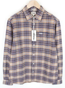 Camisa de algodón a cuadros marrón claro manga larga WRANGLER para hombre M * - Imagen 1 de 8