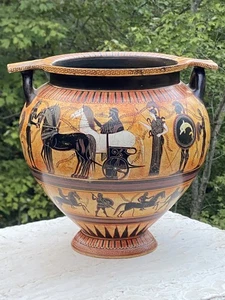 Vaso Terracatta A. TSAKIRAKIS GRECIA 6° cent. Cratere a colonna Atena Dioniso - Foto 1 di 16