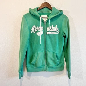 Sudadera con Capucha Vintage Aeropostale 87 Cremallera Logo Verde Mediana Y2K Preppy - Imagen 1 de 9