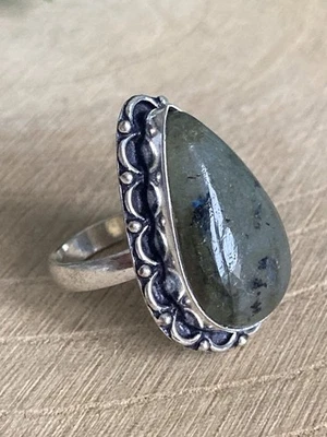 Anel de flores de labradorita tamanho T 1/2 prata esterlina 925 folheado a boêmio vintage - Imagem 1 de 4