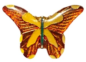 Vintage 2” Iridescent Orange and Yellow Enamel Butterfly Brooch - Picture 1 of 6