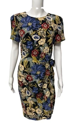 Vestido Vintage Años 80 Liz Claiborne Mujer Tropical Floral 100% Seda Talla 6 Foto 1 de 4