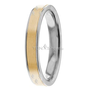 18K SOLID TWO TONE GOLD WOMENS WEDDING BANDS RINGS 4MM WOMEN WEDDING RING - Picture 1 of 7