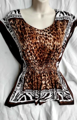 Heart Soul 衬衫上衣棕色佩斯利船领短袖 — 第 1/4 张图片