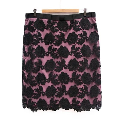 Falda HOBBS 12 Midi Negra Floral Encaje Sobre Malva Rosa Forro Cinta Capricho Foto 1 de 4