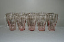 Vintage Depression Glass Pink Optic Fluted Tumblers Soda Glassware 1930s Set 5