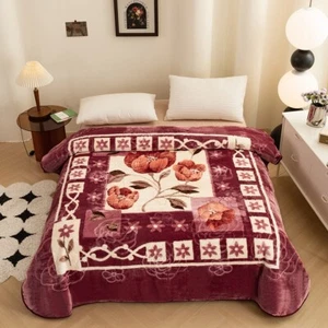Korean Mink Fleece Organic Queen Blanket, 1Ply Reversible Silky Soft Plush Warm - Picture 1 of 7
