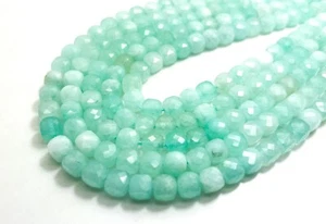 Natural Green Amazonite Square Cube Faceted Size 7mm Gemstone Beads - PGS262 - Picture 1 of 4