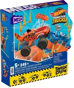 Hot Wheels Tiger Shark Chomp Course Monster Truck Building Toy with 2 Figures - Picture 1 of 6