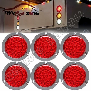 6PCS 24LED Red 4" Round Truck Trailer Stop Turn Tail Brake Lights w/Chrome Bezel - Bild 1 von 9