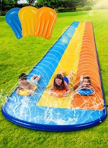18 Fuß Dreifach Sprinkler Wasserrutsche & 3 Körperbretter für Kinder Garten Spaß - Bild 1 von 7