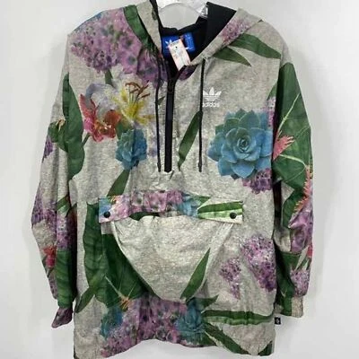 阿迪达斯 S 码三叶草田径风衣连帽套衫热带花卉夹克 — 第 1/4 张图片