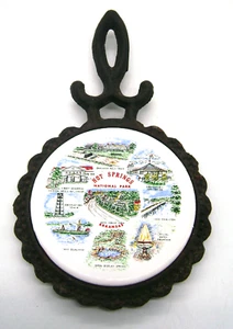 1970 Hot Springs National Park Arkansas Souvenir Cast Iron England Tile Trivet - Picture 1 of 4