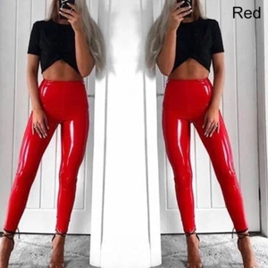 Mujeres Sexy PU Látex Leggings Punk Pantalones Ajustados Vinilo Disco Pantalones Prendas para club nocturno - Imagen 1 de 11