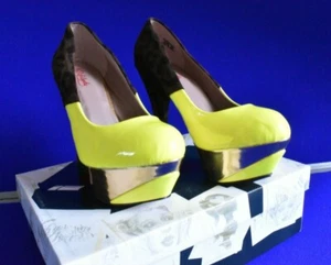 NUOVE scarpe Kat Von D KvD Los Angeles - giallo tacco alto 5" Credora stampa animalier - Foto 1 di 5