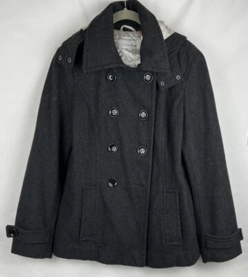 Abrigo Calvin Klein Gris Mezcla Lana Guisante Doble Pecho Forrado Para Mujer Talla 8 Foto 1 de 4