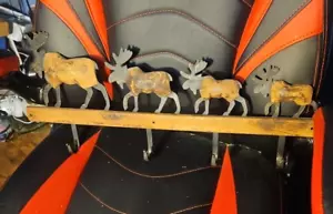 Rustic Cabin Moose Metal And Wood Coat Hat Towel Rack 4 Hooks - Picture 1 of 7