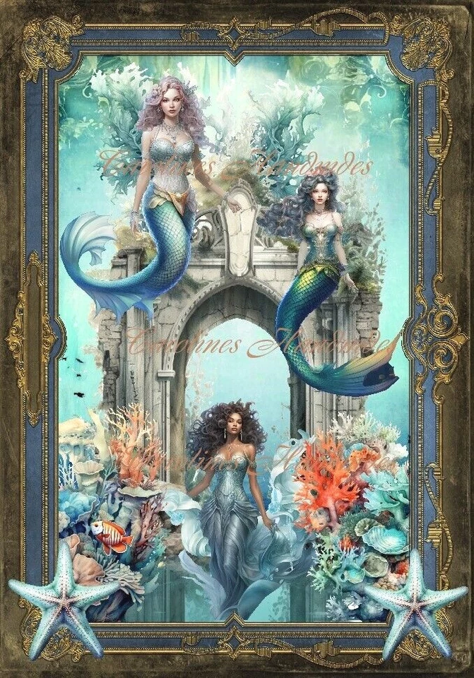 Beautiful Mermaids Designer Cotton Fabric Quilt Block Multi-sizes Available - Image 1 of 1