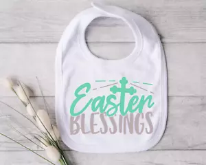 Babero de bebé de Pascua divertido lindo 1ª Pascua cruz religiosa - Imagen 1 de 3
