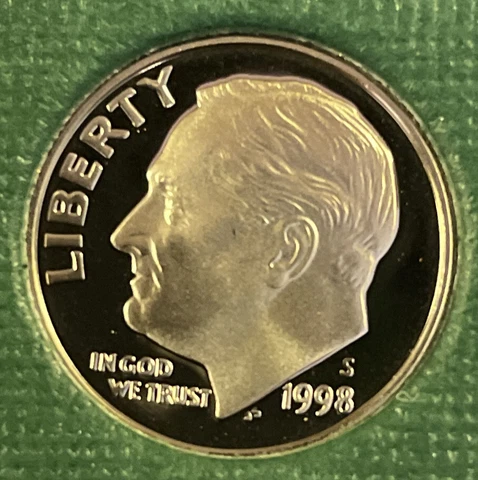 1998 S Roosevelt Clad Proof Dime From US Proof Set With Free Shipping Cover