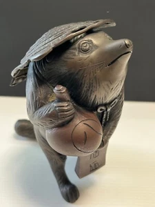 Tanuki Raccoon dog Bronze Statue 6.2 inch tall Japanese Metalwork Figurine - Picture 1 of 24