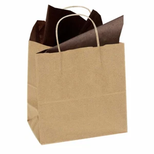 250 Stck. Braun Papier Einkauf Kraft Einzelhandel Geschenk Ware Taschen mit Griffen Großpackung - Bild 1 von 20
