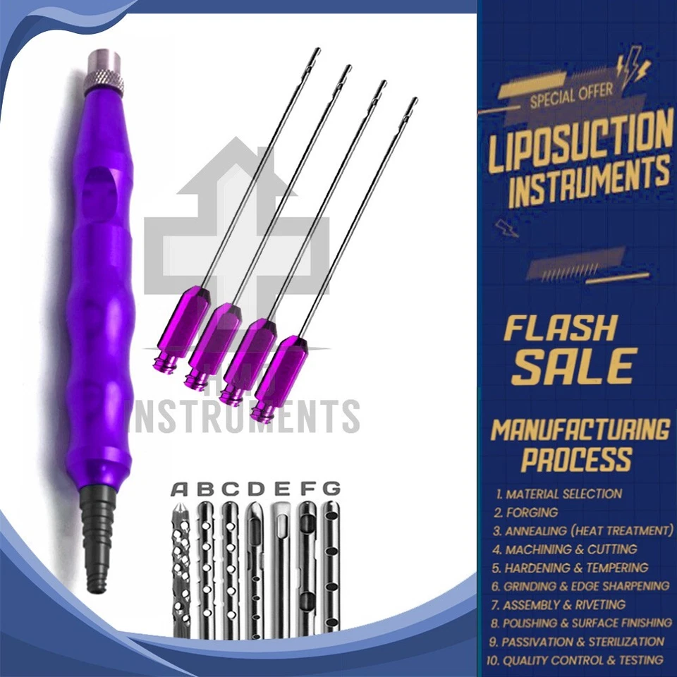 Luer Lock Cannulas Set (4IN1) – with Handle Ideal for Fat Harvesting & Transfer - Image 1 of 1
