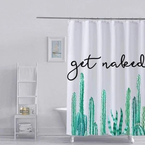 Cortina de ducha Get Naked acuarela blanca cactus 59 x 71 ideal para ducha pequeña - Imagen 1 de 6