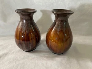 Set Of 2 Mini ELEGANT EXPRESSIONS Brown Reactive Ceramic Bottle Vases - Picture 1 of 7