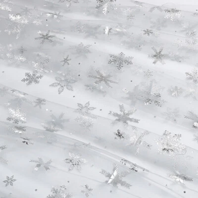 1M Copo de Nieve Lentejuelas Tela Tul Malla Vestido de Boda Hágalo Usted Mismo Costura Decoración Artesanía de Navidad Foto 1 de 4