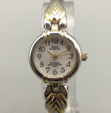 Sarah Coventry Watch Women Gold Silver Tone Round Stretch Band New Battery
