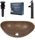 Hammered Copper Oval Vessel Sink Kit, Countertop Bathroom Basin w/Faucet & Drain