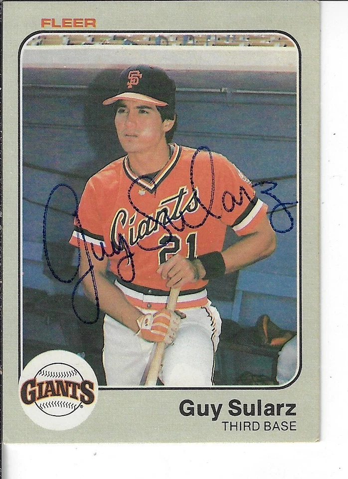 GUY SULARZ 1983 FLEER  BASEBALL AUTOGRAPHED ROOKIE CARD 273 SAN FRANCISCO GIANTS - Image 1 of 3