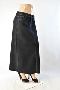 Mujer 38" Falda Elástica Denim Línea A 5 Bolsillos Negro Lavado Talla L #JW0617 - Imagen 1 de 4