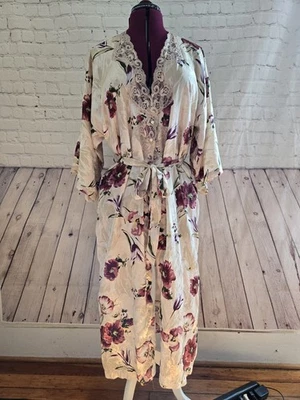 Vtg 80s 90s Expressions California Dynasty Satin Kimono OS Moody Floral Lace Tri - Image 1 of 4