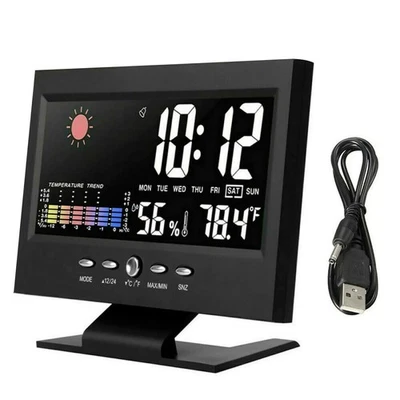 USB betriebene LED Digitaluhr Snooze Kalender Thermometer Hygrometer Anzeige - Bild 1 von 4