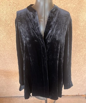 GEORGES RECH PARIS CRUSHED VELVET MANDERIN TUNIC MIDNIGHT BLUE SIZE 38 - Photo 1/4