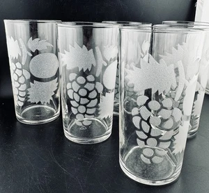 Vintage Set Of 6 Libbey Glass Frosted Fruit Themed Tumblers 5 1/8" Tall Rare - Picture 1 of 5